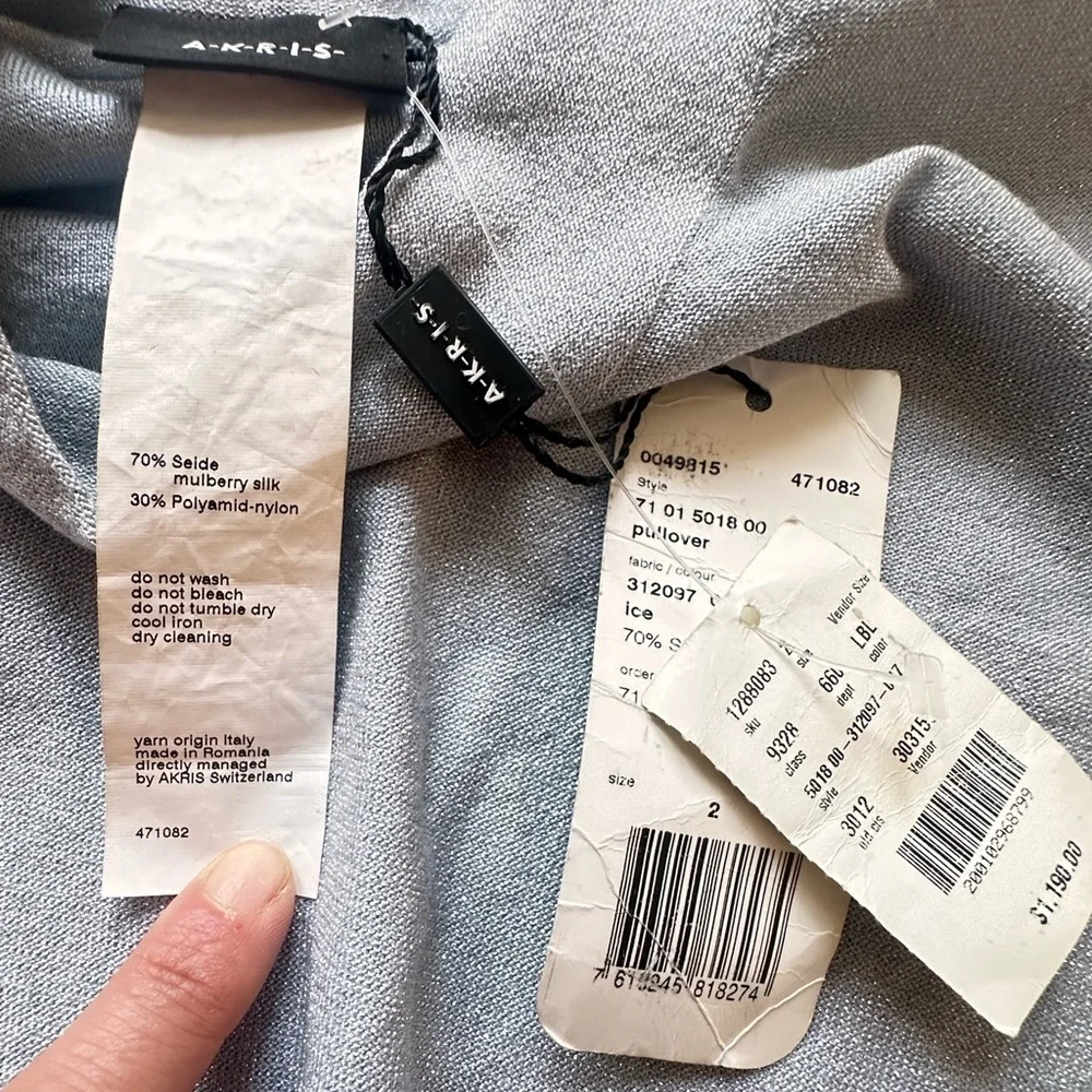 NWT Akris Silver Shimmer Silk Blend Lightweight Pullover - Picture 11 of 12